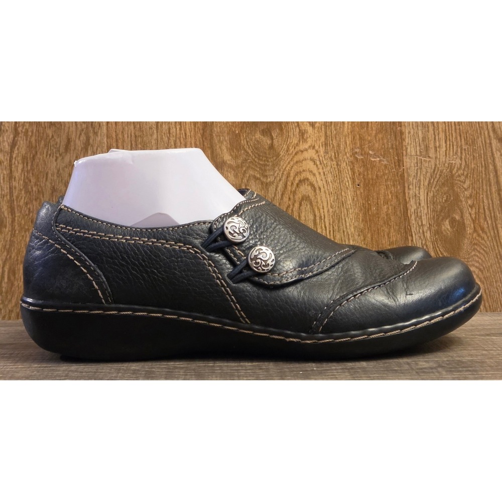 Clarks Bendables Ashland Alpine‎ Slip On Leather Shoes Womens Size 9 Navy